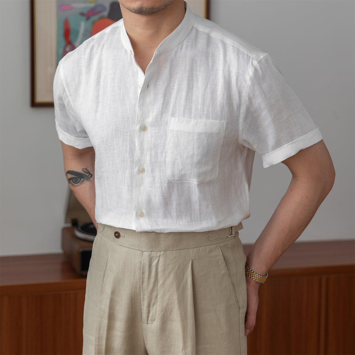 Détail tissu respirant 100 % lin de la chemise homme Botanwear
