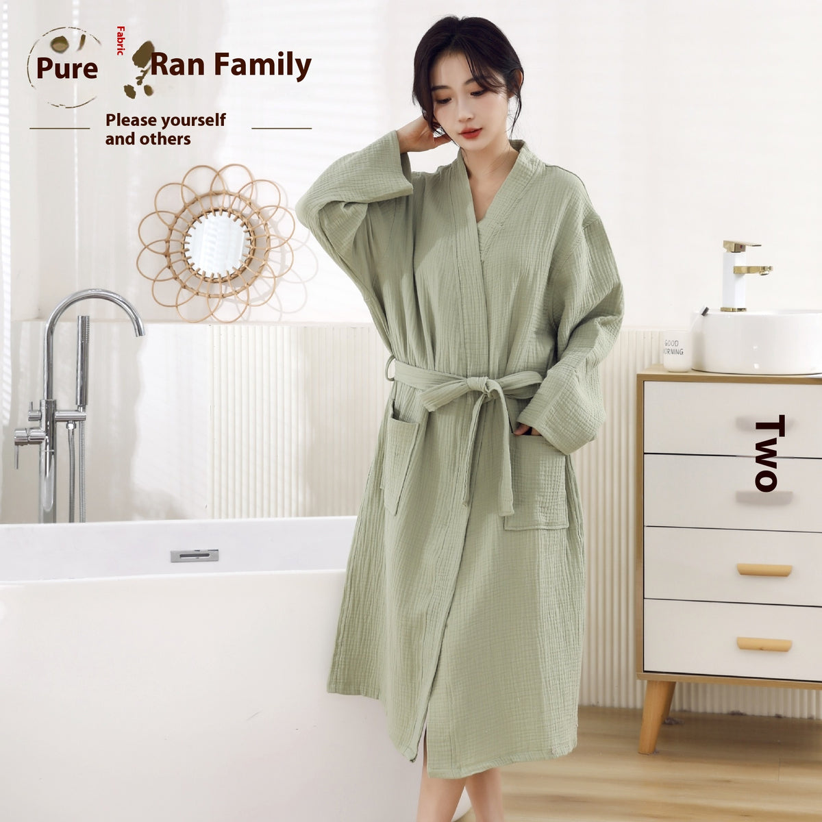 Peignoir unisexe en triple gaze de coton vert – Botanwear