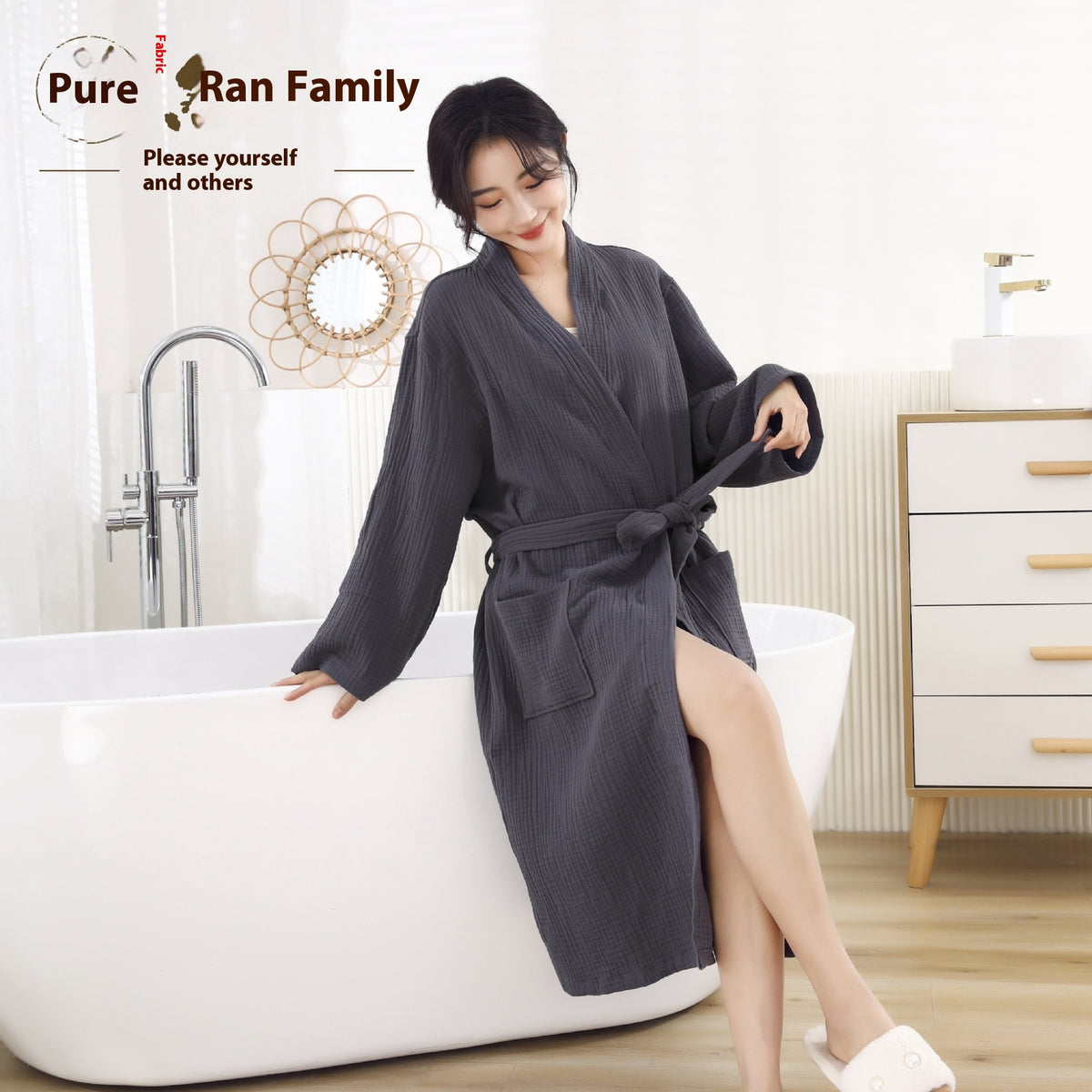 Peignoir unisexe en triple gaze de coton gris – Botanwear