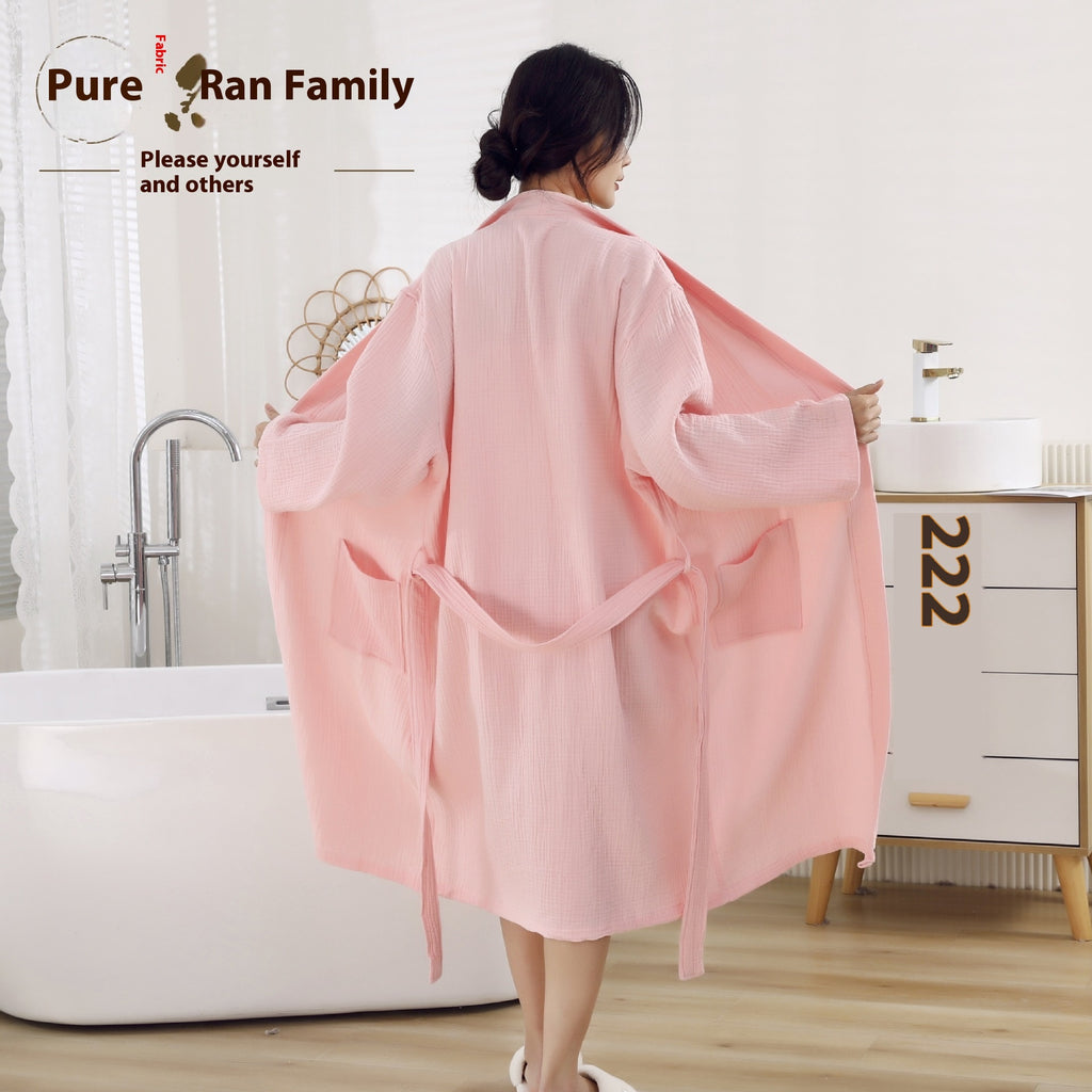 Peignoir unisexe en triple gaze de coton rose poudré – vue dos Botanwear