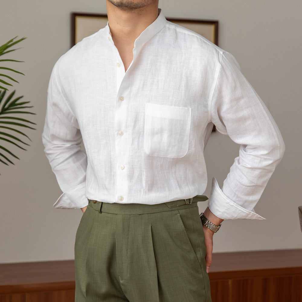 Chemise homme 100 % lin col mao – vue portée Botanwear